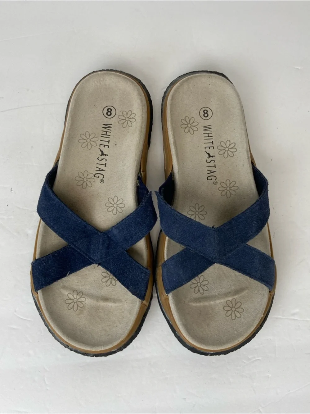 White Stag Maya Women's Sandals Sz 8 Crisscross Blue Suede Leather Boho Outdoor